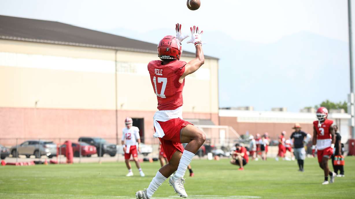 Devaughn Vele during the first day of fall camp at the University of Utah's practice facility on Thursday.