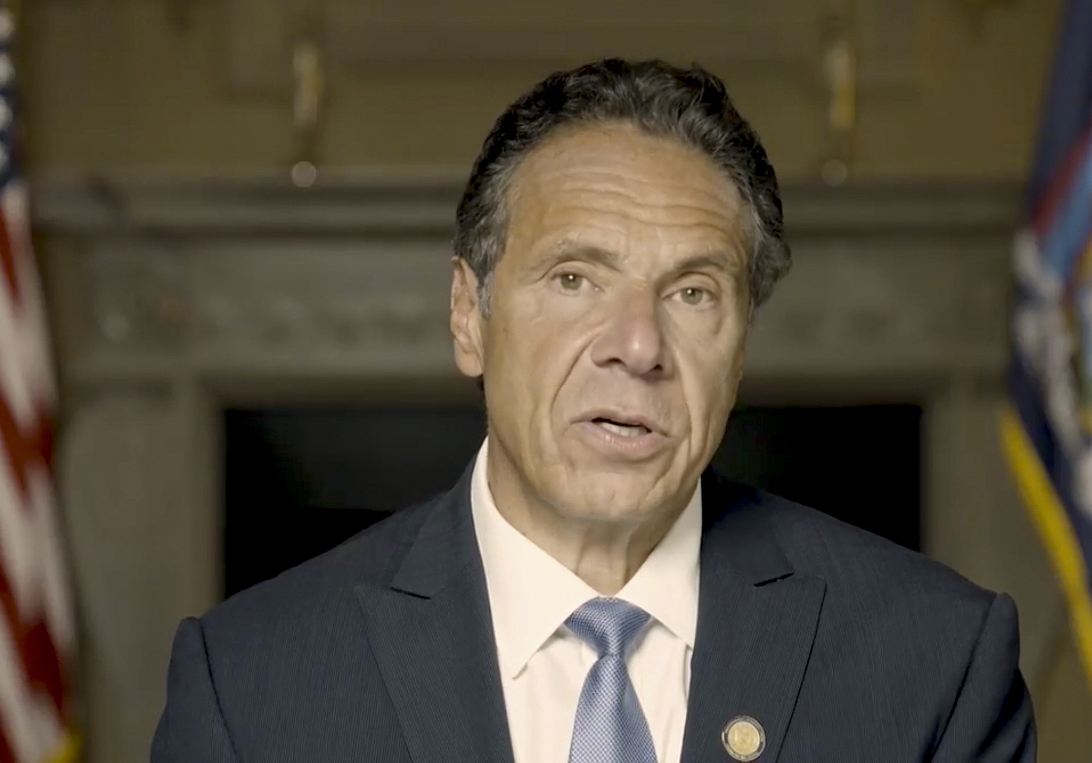 New York Gov. Andrew Cuomo makes a statement in a video released, Tuesday in New York.  State lawmakers Thursday gave him a deadline to provide additional evidence for their impeachment investigation.