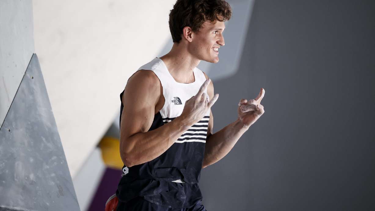Utah's Nathaniel Coleman of the USA celebrates a run at the Tokyo 2020 men's combined final.