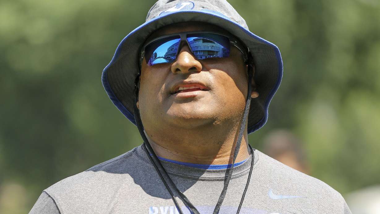 BYU coach Kalani Sitake leaves the field after practice in Provo on Thursday, Aug. 5, 2021.