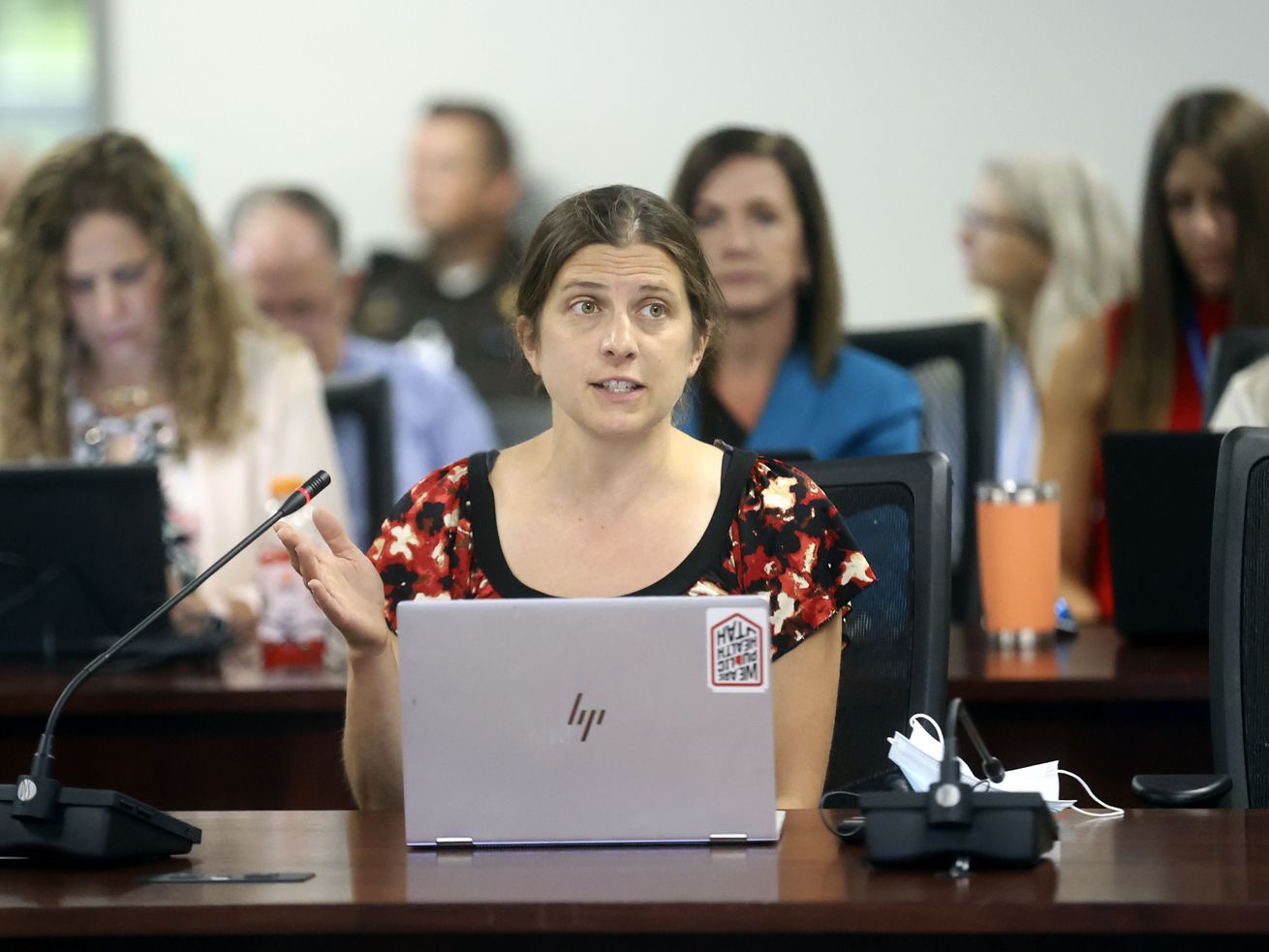 Dr. Leisha Nolan, state epidemiologist, presents data on COVID-19 and recommendations for schools during a Utah State
Board of Education meeting in Salt Lake City on Thursday.