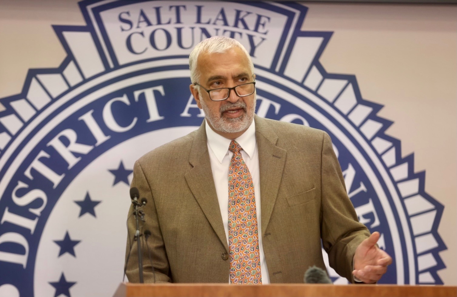 Salt Lake County District Attorney Sim Gill holds a press conference in Salt Lake City on Aug. 6. A group of nationwide legal experts has selected the Salt Lake County District Attorney's Office for its pilot program aimed at elevating the community's trust in prosecuting agencies.