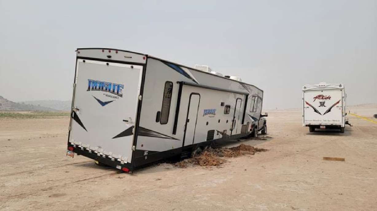 Yuba State Park officials warn visitors to "stay out of the dark sand" to avoid getting large vehicles stuck.