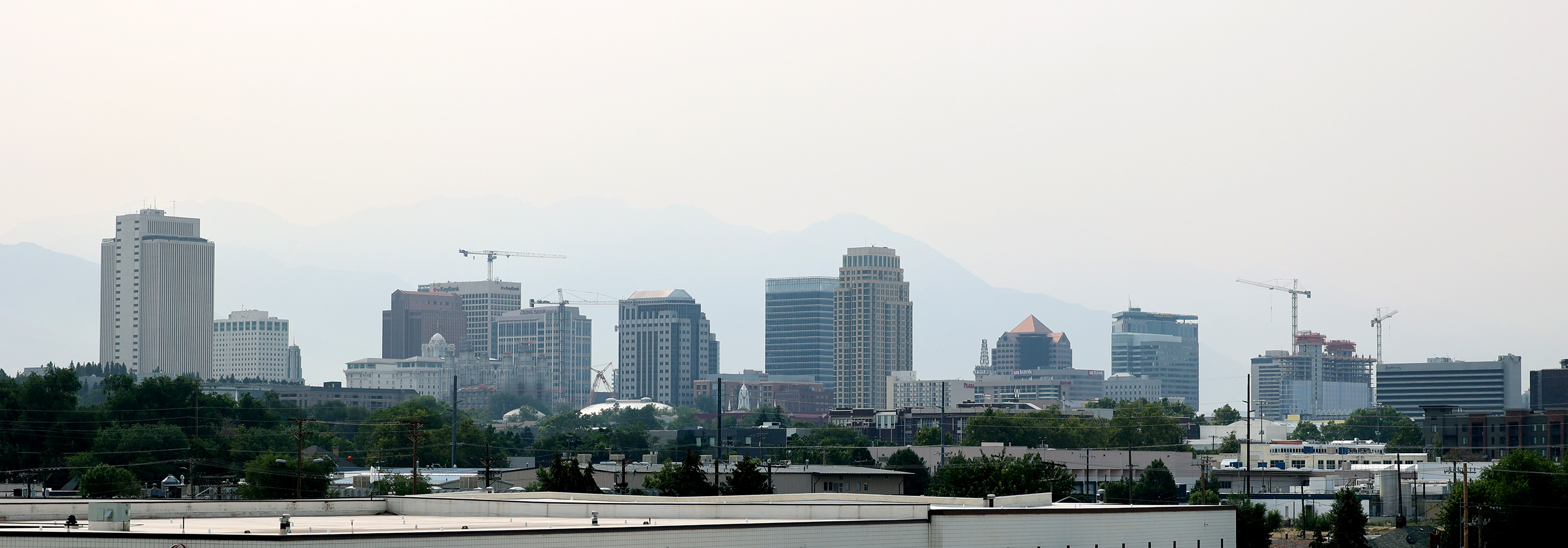 Smoke in the Salt Lake City area on Monday. Meteorologists say the unhealthy smoke is expected to linger in Utah the next few days before a southerly pattern arrives Wednesday or Thursday and helps to clear it out.