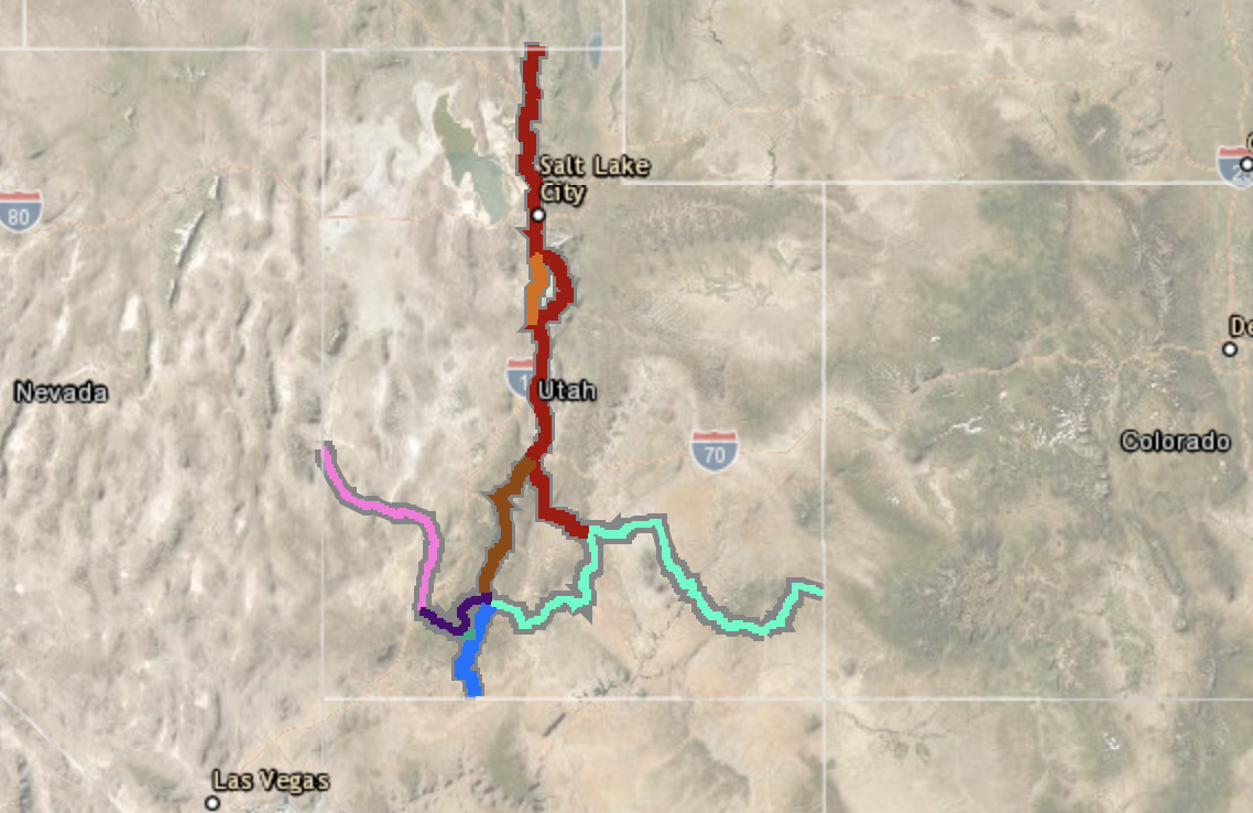 This map shows all of the United States Bicycle Routes System in Utah after five new routes were approved in 2021.