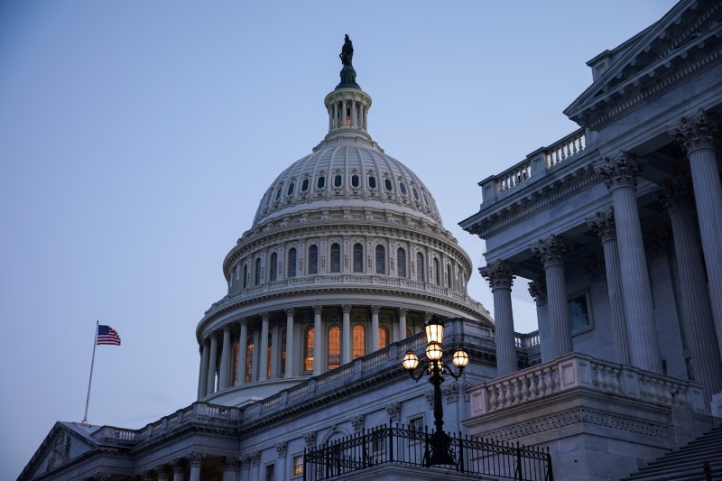 The exterior of the U.S. Capitol is seen as senators work to advance the bipartisan infrastructure bill in Washington, Sunday. The Democrat-led Senate approved a $3.5 trillion budget resolution early on Wednesday morning in a 50-49 vote along party lines.