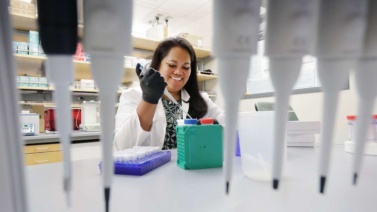 Graduate student Justina Tavana extracts DNA from a saliva sample in a lab at BYU in Provo on Tuesday. BYU researchers are investigating elevated rates of Alzheimer's disease in Pacific Islander and Native American communities.