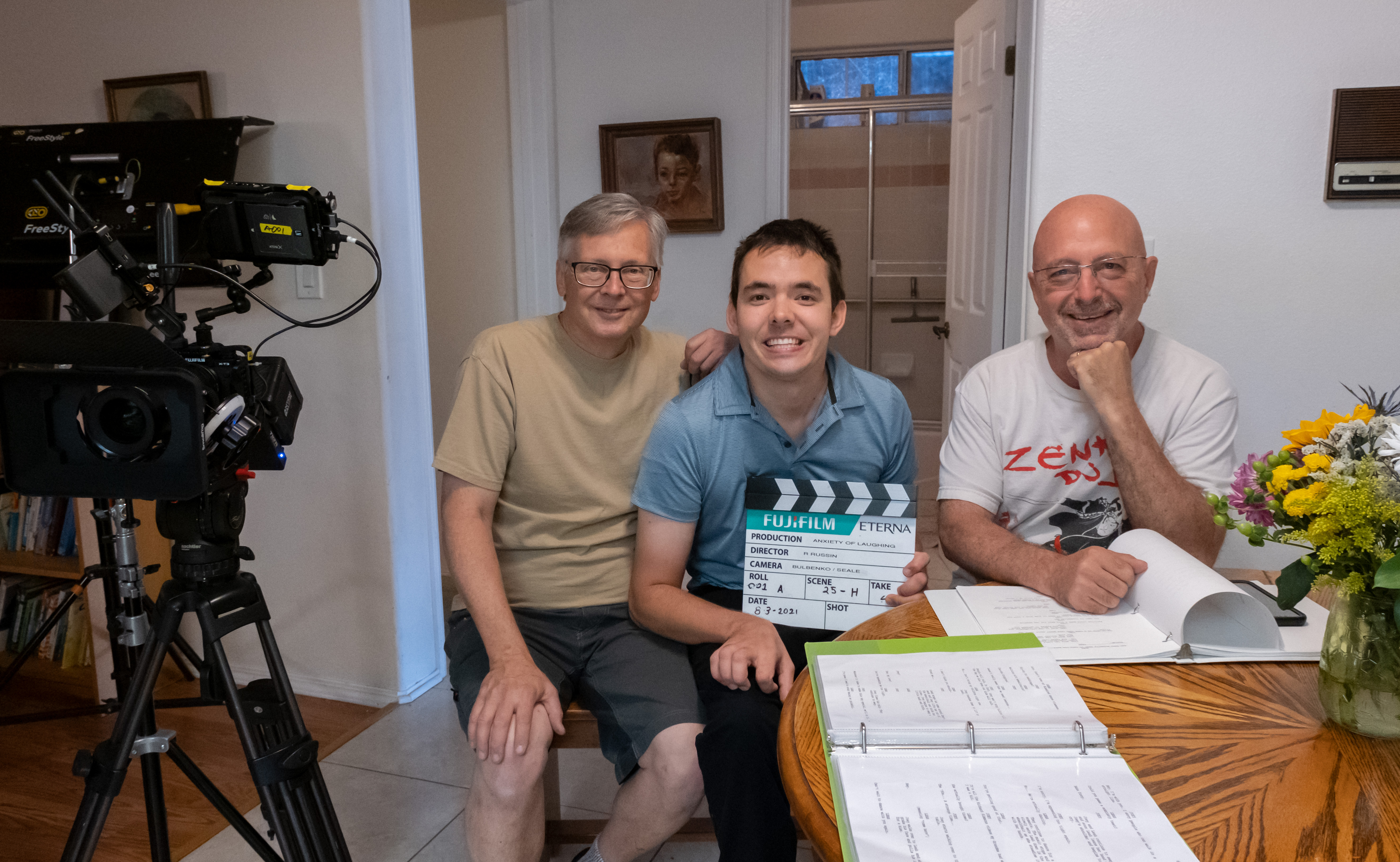 Andrew Justvig, center, wrote and stars in a film in the works called "The Anxiety of Laughing." The film was shot last week and explores what it means to have a disability.