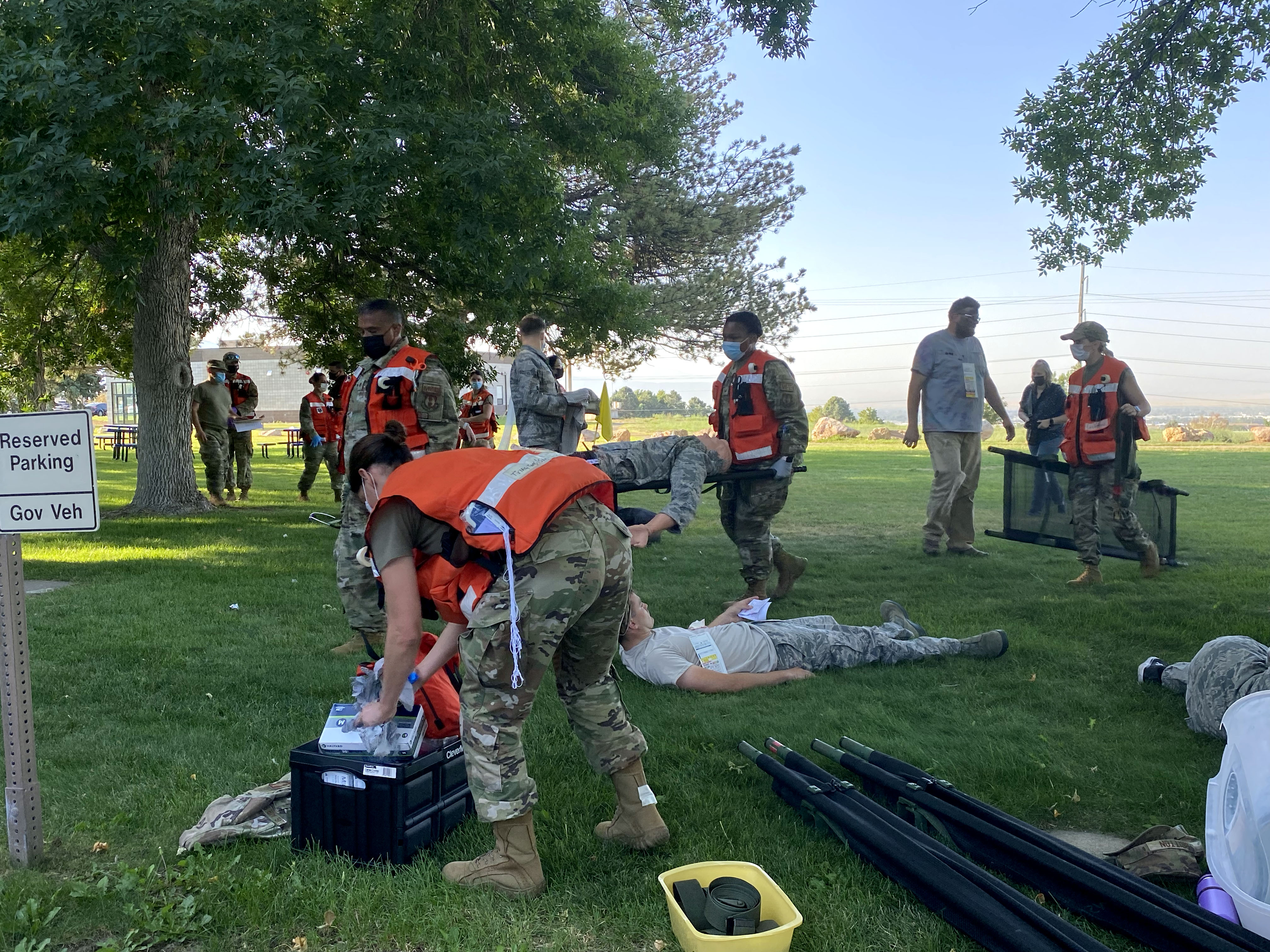 Medical teams at Hill Air Force Base practice their response to a mass casualty event on Friday.