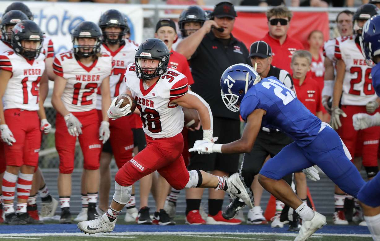Weber and Bingham compete in a high school football game in South Jordan on Friday, Aug. 13, 2021.