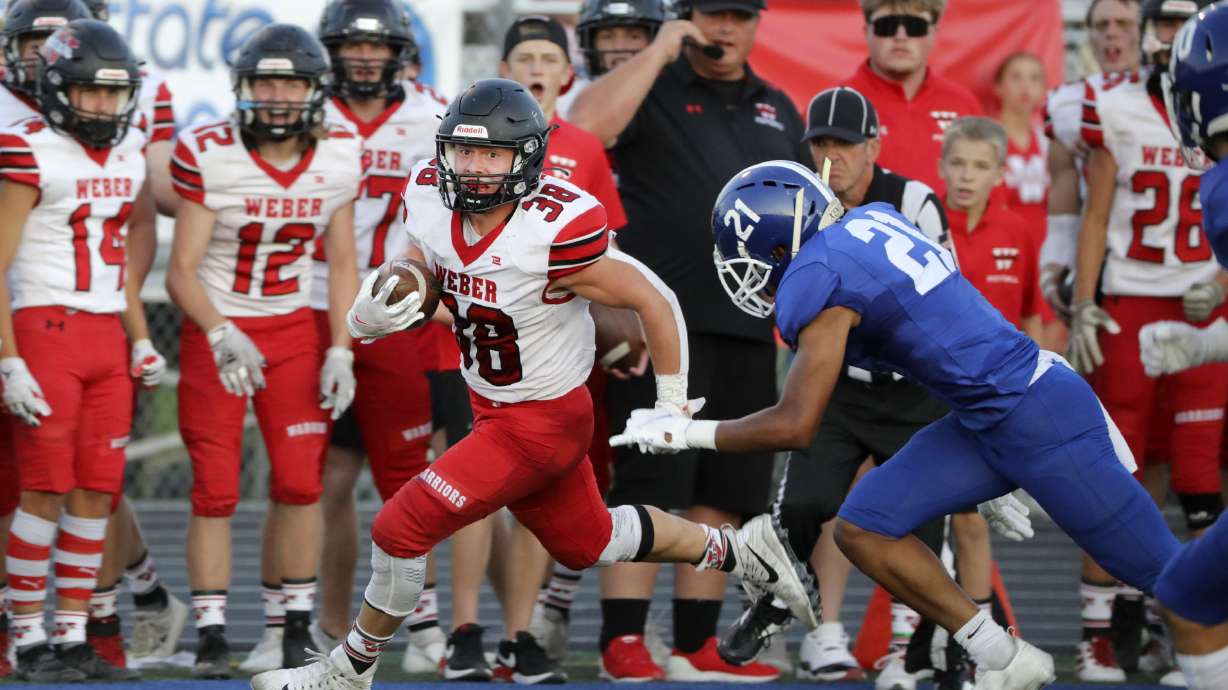 Weber and Bingham compete in a high school football game in South Jordan on Friday, Aug. 13, 2021.