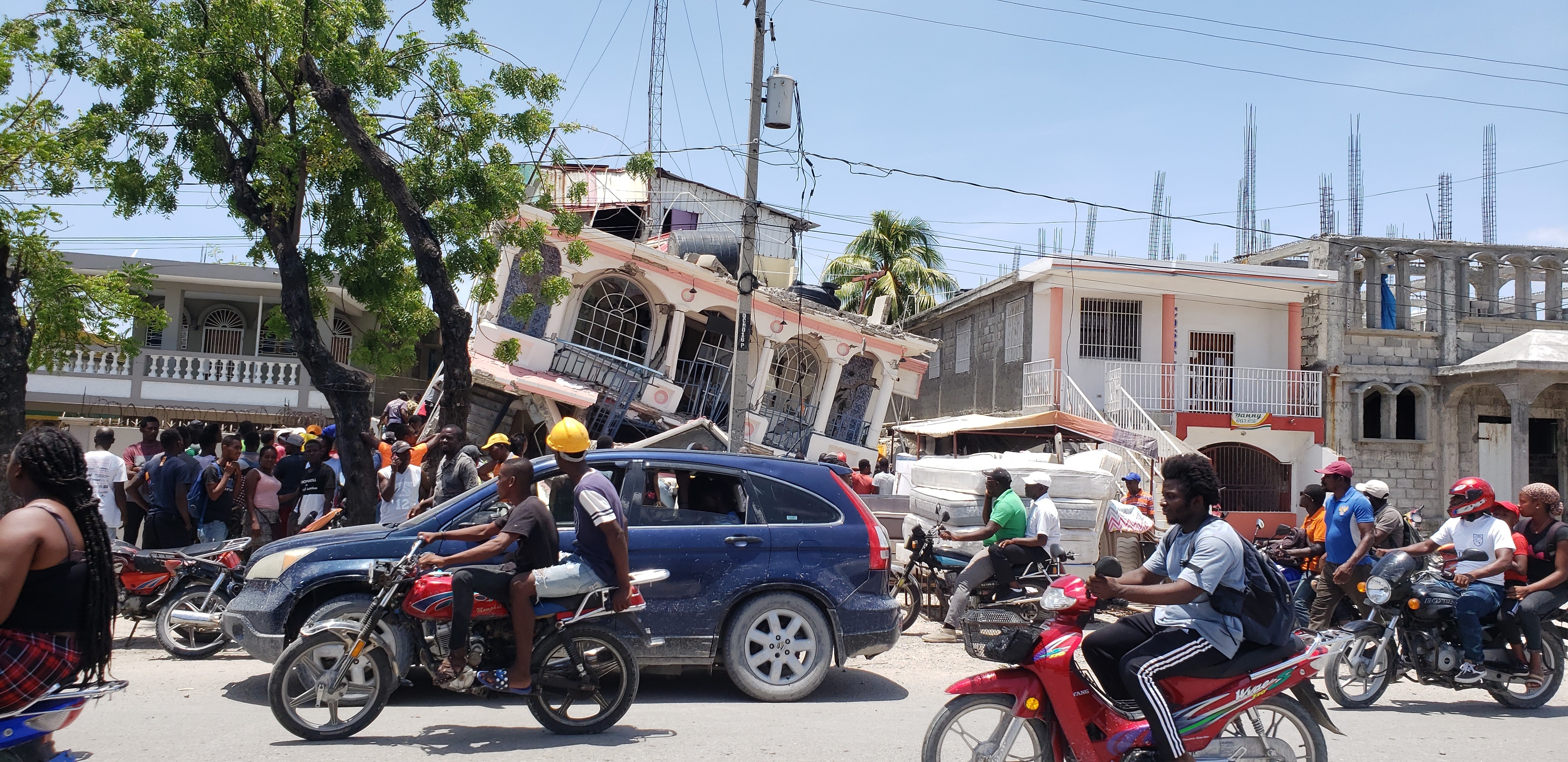 Petit Pas Hotel is damaged after an earthquake in Les Cayes, Haiti, Saturday.