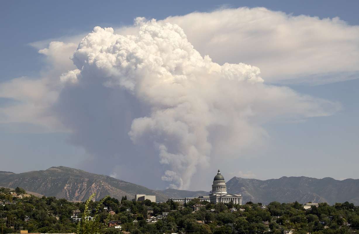 Smoke from the Parleys Canyon west of Park City can be seen for miles on Saturday, Aug. 14, 2021.