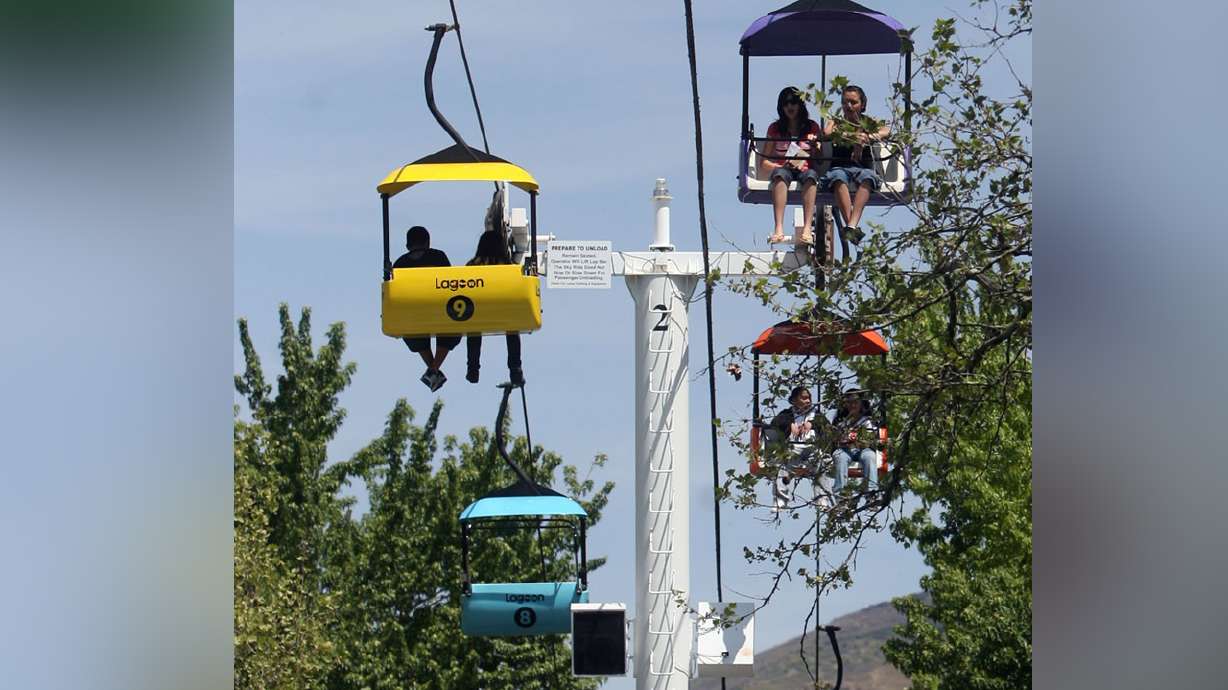 The Sky Ride at Lagoon Amusement Park in Farmington is seen in this May 15, 2009 photo. A man, 32, who was seen hanging from the ride died after falling about 50 feet over the weekend. Police say they don't know why he fell but the ride was operating properly.