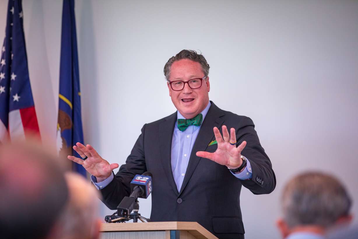 Utah Independent Redistricting Commission Chairman Rex Facer speaks during a commission event at the Utah State Office Building in Taylorsville on Monday. Facer was appointed by Gov. Spencer Cox earlier this year to head the commission.
