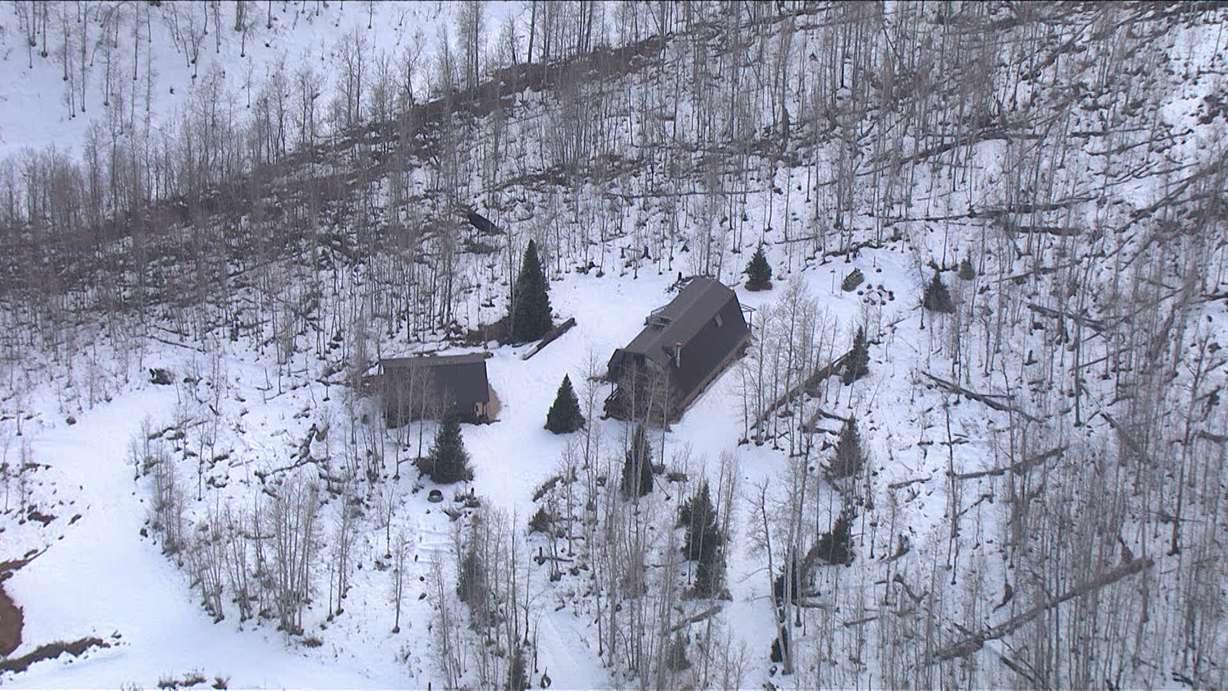 This Dec. 9, 2020, image from KSL TV’s Chopper 5 shows the Weber County cabin that was owned by the family of Douglas Lovell from 1979 to 2014. Police were not able to search the cabin property until the summer of 2021.