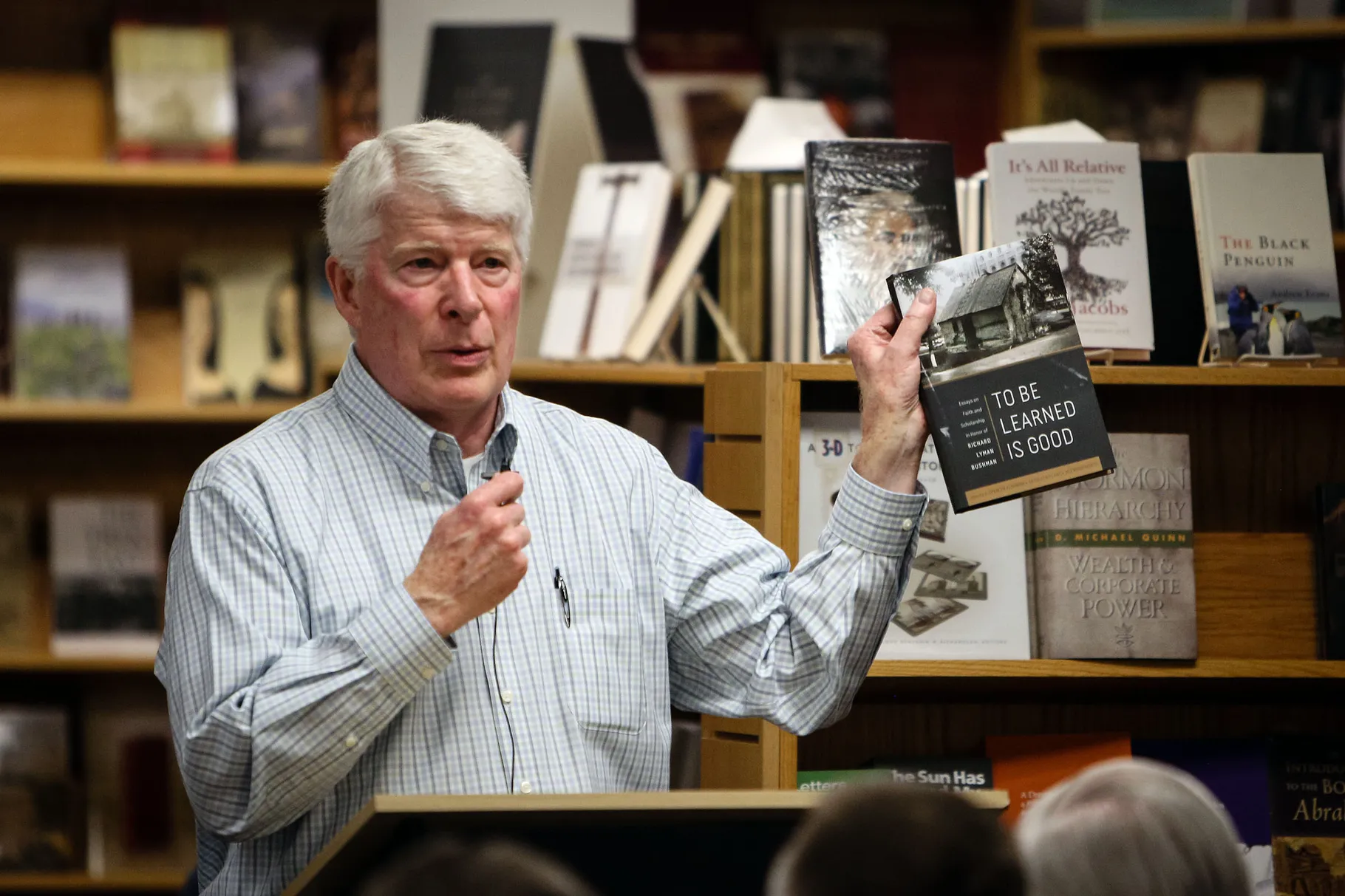 Curt Bench speaks to a crowd gathered at his store Benchmark Books before an author’s book signing event in Salt Lake City on Jan. 17, 2018. The longtime rare book collector died this week.