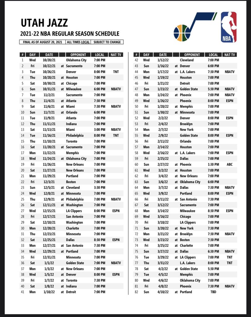 A breakdown of the Utah Jazz's 202122 schedule