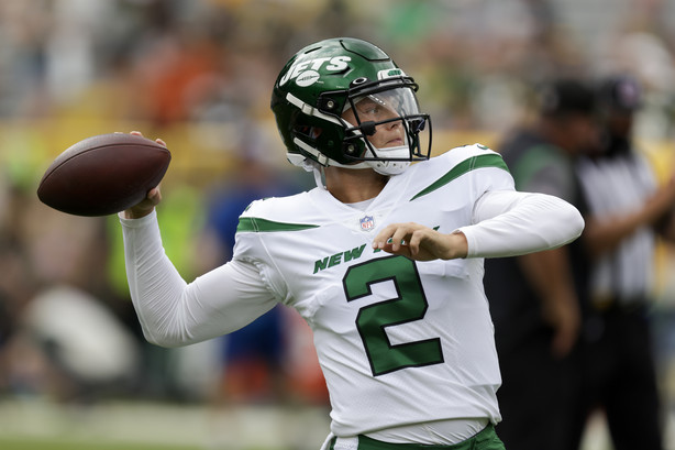 New York Jets' Zach Wilson warms up before a preseason NFL football game against the Green Bay Packers Saturday, Aug. 21, 2021, in Green Bay, Wis.