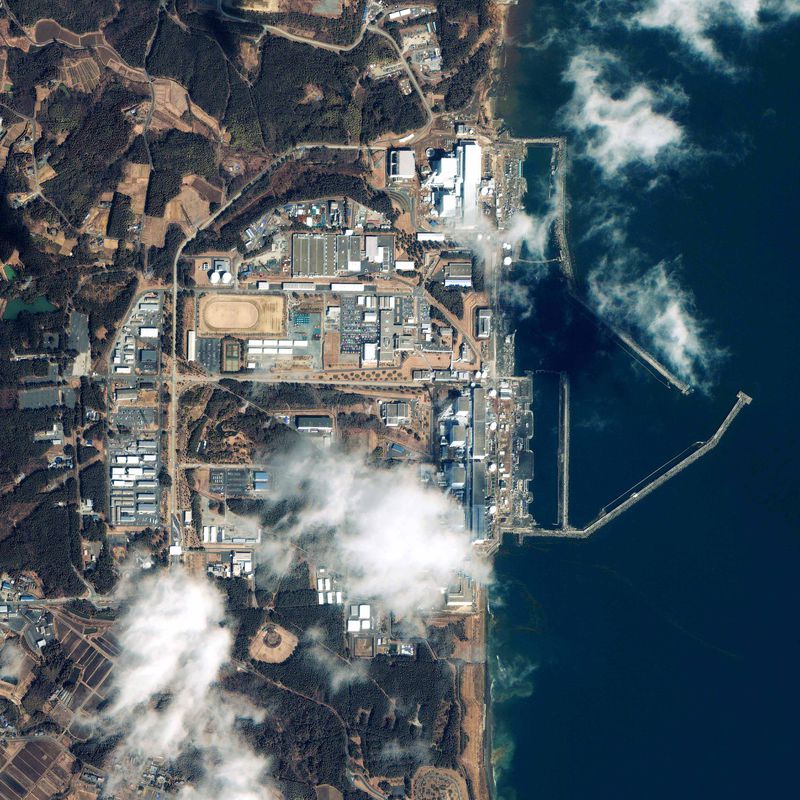 This March 12, 2011 file photo provided by GeoEye shows
the Fukushima Dai-ichi nuclear complex in Okuma, Fukushima
Prefecture, a day after an earthquake and tsunami hit Japan’s east
coast.