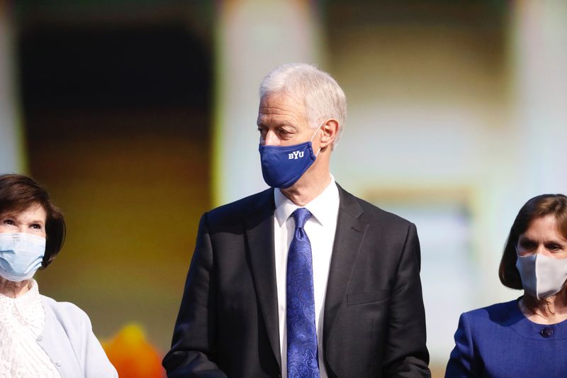 BYU President Kevin Worthen attends an event where he
announced the university will hire a new vice president-level
official of inclusion during the annual University Conference
session at the Marriott Center on Monday, Aug. 23,
2021.