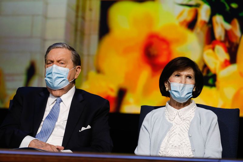 Elder Jeffrey R. Holland, of the Quorum of the Twelve
Apostles of The Church of Jesus Christ of Latter-day Saints, and
his wife, Sister Patricia Holland, attend the BYU Annual University
Conference, in Provo on Monday, Aug. 23, 2021.