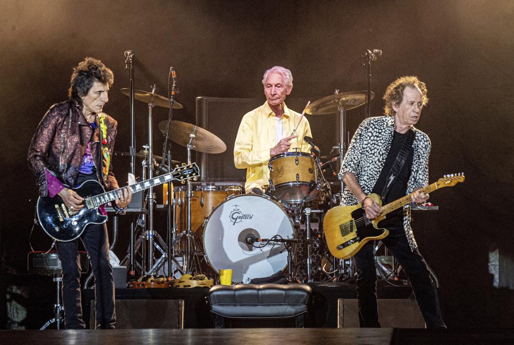 Ronnie Wood, from left, Charlie Watts and Keith Richards of The Rolling Stones perform on July 15, 2019, in New Orleans. Watts' publicist, Bernard Doherty, said Watts passed away peacefully in a London hospital surrounded by his family on Tuesday. He was 80.