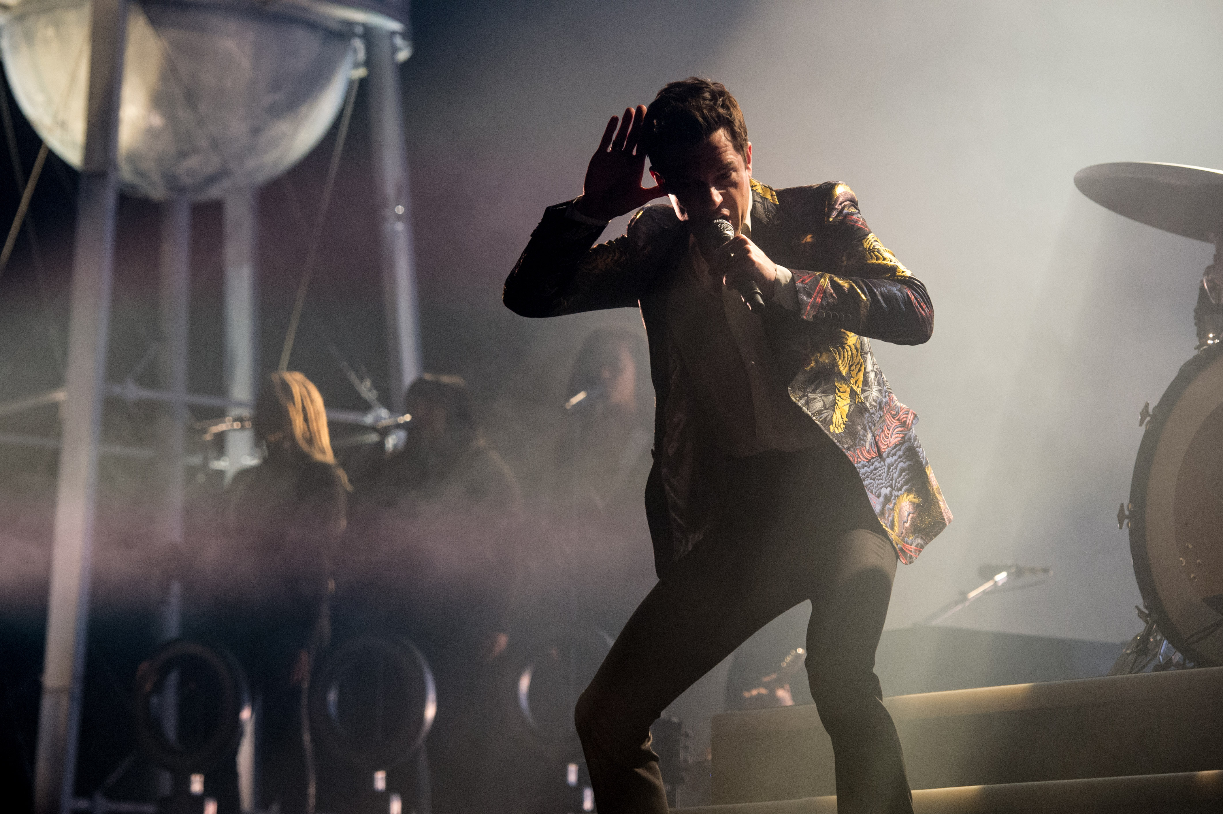 The Killers frontman Brandon Flowers performs at Salt Lake City's Vivint Arena on Feb. 6, 2018. From the first line of the first track of the new "Pressure Machine" album, Flowers brings his upbringing in a rural Latter-day Saint community into national conversation.
