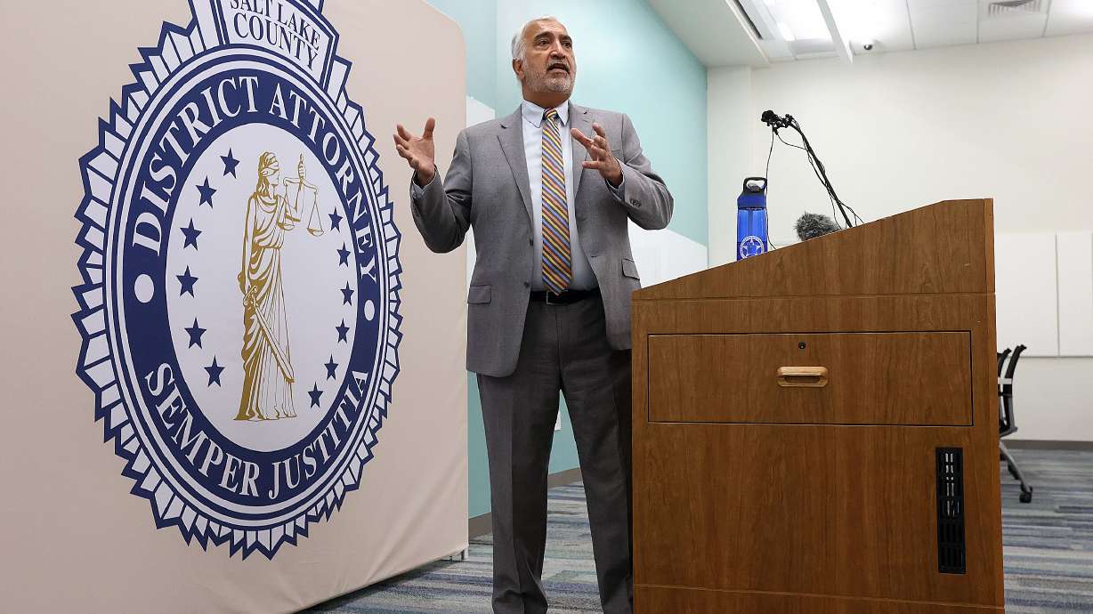 Salt Lake County District Attorney Sim Gill speaks during a press conference in Salt Lake City on Aug. 24. Gill announced Friday that a sheriff's deputy was legally justified when he shot and killed a gunman who had just shot another deputy in the eye in April.