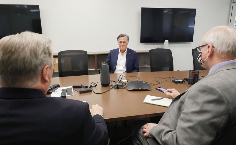 Sen. Mitt Romney, R-Utah, meets with Deseret News
editorial board in Salt Lake City on Tuesday, Aug. 24,
2021.