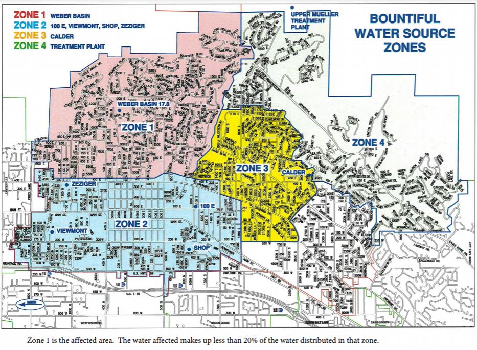 This image shows the affected areas of Bountiful after radium was found in drinking water in the city this week.