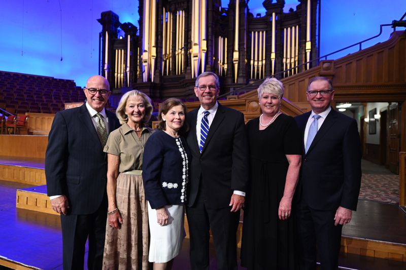 The new presidency of The Tabernacle Choir at Temple
Square with their spouses in the Salt Lake Tabernacle in Salt Lake
City on Thursday, August 26, 2021.