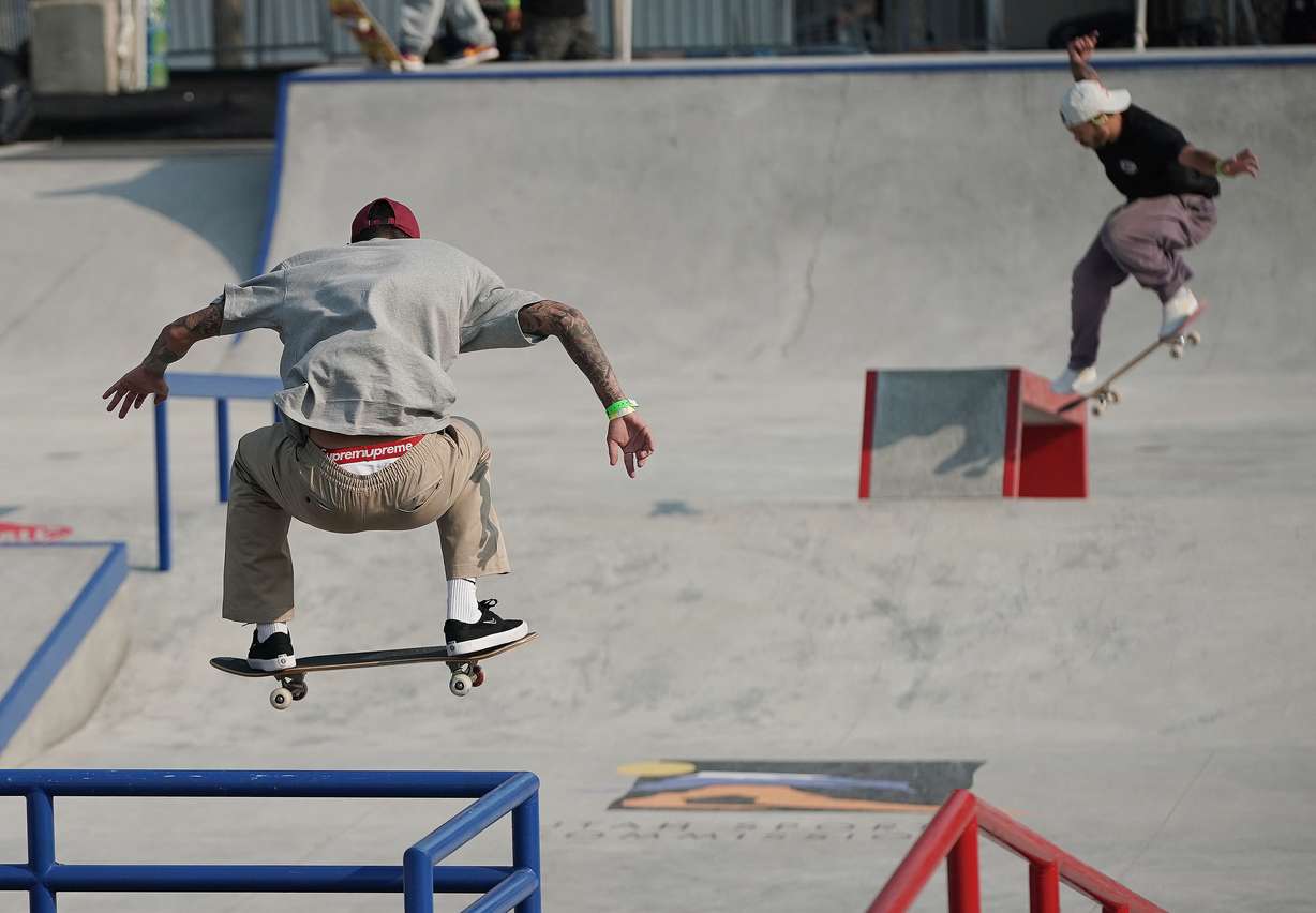 Paul "P-Rod" Rodriguez warms up for a Vert Alert skate event at the Utah State Fairpark in Salt Lake City on Friday, Aug. 27, 2021.