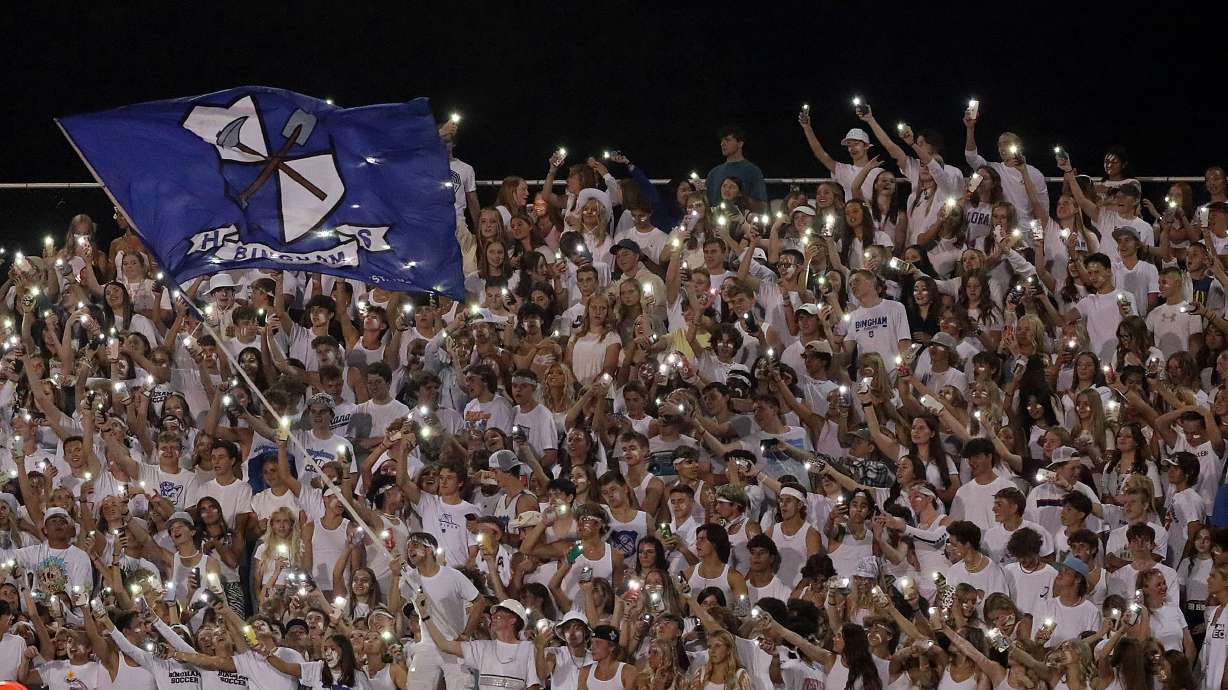 Bingham fans cheer as Corner Canyon plays Bingham in a high school football game at Corner Canyon High School in Draper on Friday, Aug. 27, 2021. Corner Canyon won 35-7.