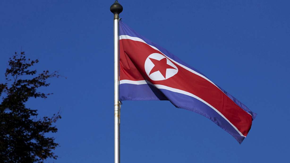 A North Korean flag flies on a mast at the Permanent Mission of North Korea in Geneva October 2, 2014. North Korea appears to have restarted a nuclear reactor that is widely believed to have produced plutonium for nuclear weapons, the U.N. atomic watchdog said.