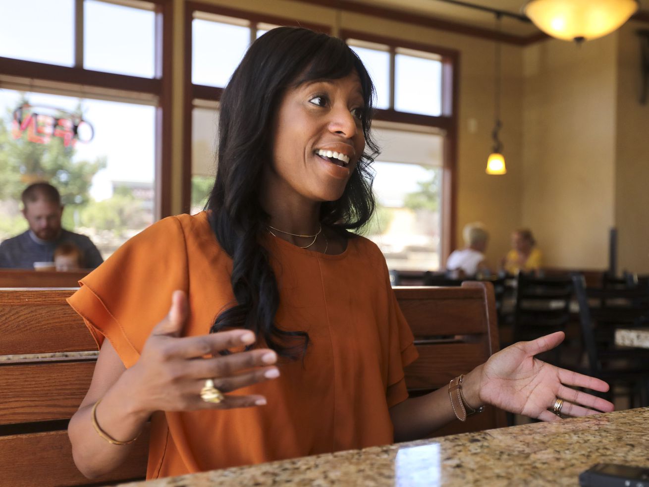 Mia Love answers questions during an interview at Kneaders in Saratoga Springs on July 5, 2019. The congresswoman
turned CNN commentator has been tapped as a guest host on ABC’s "The View,” joining Whoopi Goldberg, Joy Behar, Sunny Hostin and Sara Haines for the show’s 25th season.