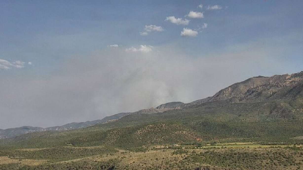 Smoke from the Oak Grove Fire as seen from the east, Pine Valley, Utah, Sunday.