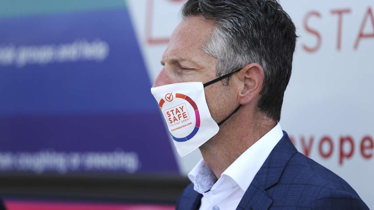 Salt Lake Chamber President and CEO Derek Miller introduces a campaign in Salt Lake City on Oct. 1, 2020. The chamber on Tuesday honored business leaders and volunteers who have bolstered the community during the ongoing pandemic.