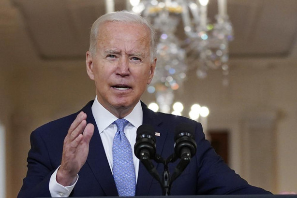 President Joe Biden speaks about the end of the war in Afghanistan from the State Dining Room of the White House, Tuesday in Washington. Army Gen. Mark Milley, chairman of the Joint Chiefs, said Wednesday that it's "possible" the U.S. will have to coordinate with the Taliban on future counterterrorism strikes in Afghanistan.