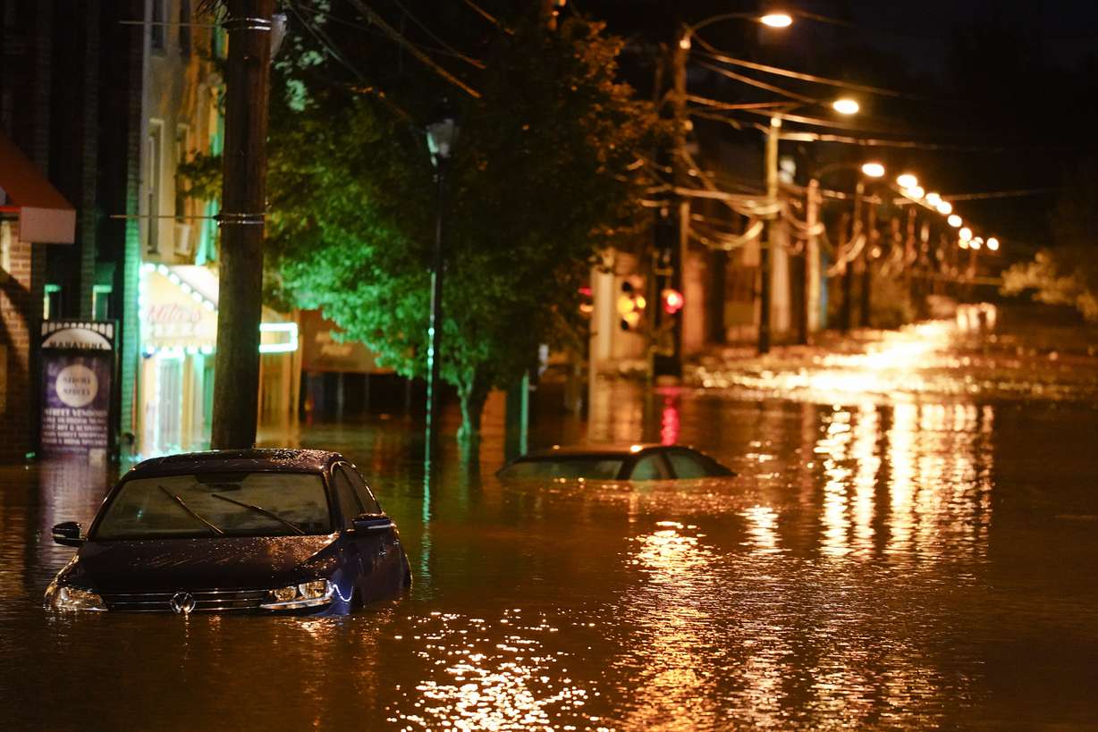 The Manayunk section is flooded in Philadelphia, Thursday.