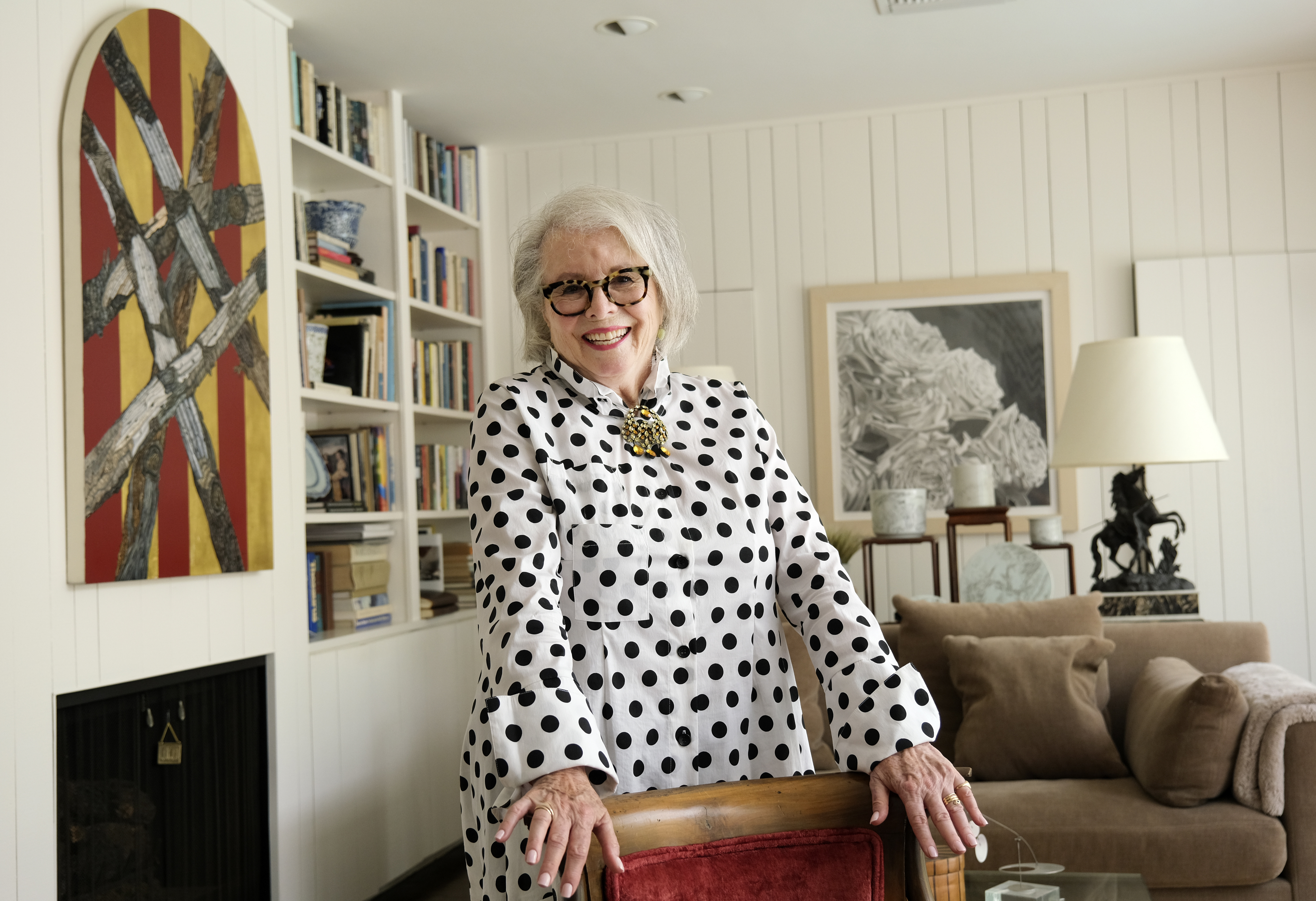 Senior influencer Sandra Sallin, 80, poses for a portrait at home, Friday, Aug. 20, 2021, in Los Angeles. Sallin is among a growing number of seniors making names for themselves on social media.