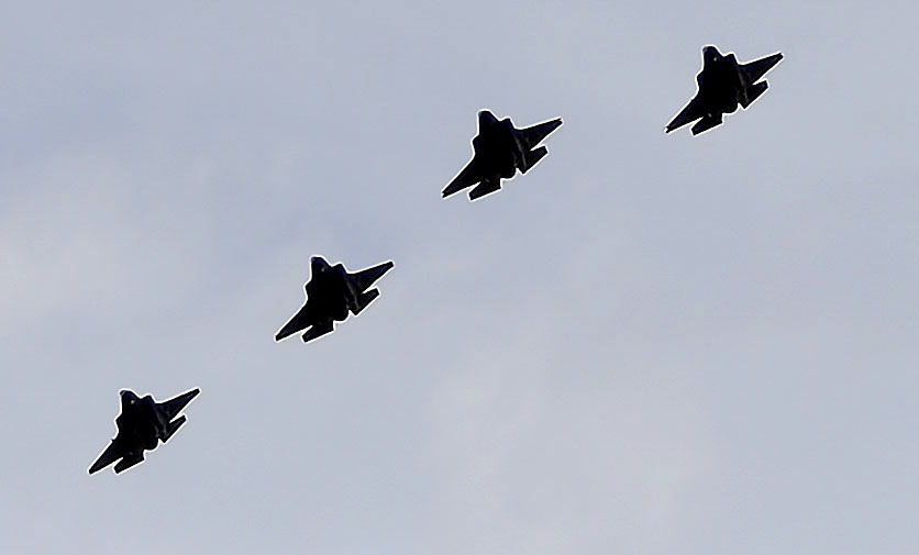 Members of Hill Air Force Base's 388th Fighter Wing fly in formation over University of Utah Hospital in Salt Lake City on April 30, 2020. The Utah defense industry has doubled since 2015, mostly because of a sharp increase in contracts and grants, according to a new report from the University of Utah's Kem C. Gardner Policy Institute.