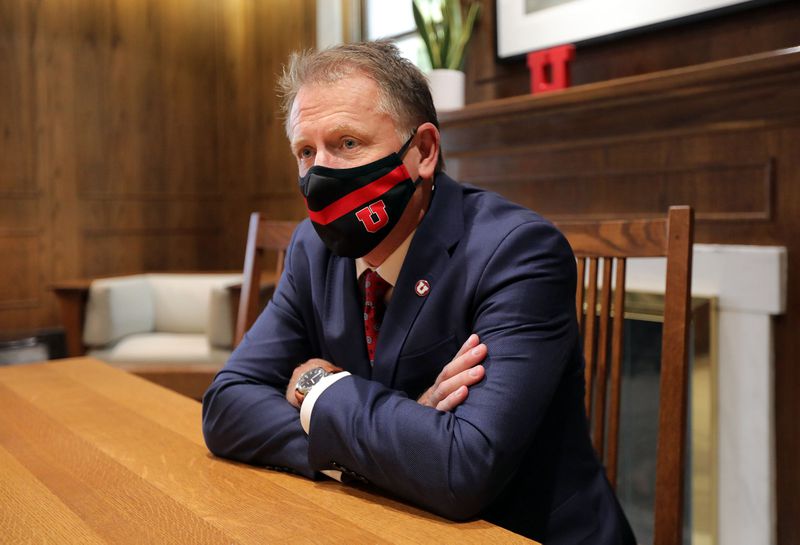 University of Utah President Taylor Randall answers
interview questions in his office at the University of Utah in Salt
Lake City on Aug. 20.