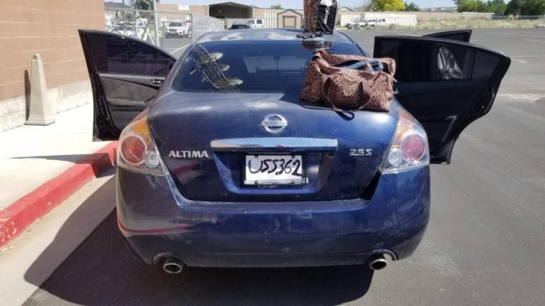 One person is in jail without bail after a handwritten license plate and other problems with a car on I-15 led to the discovery of a large amount of possible methamphetamine. 