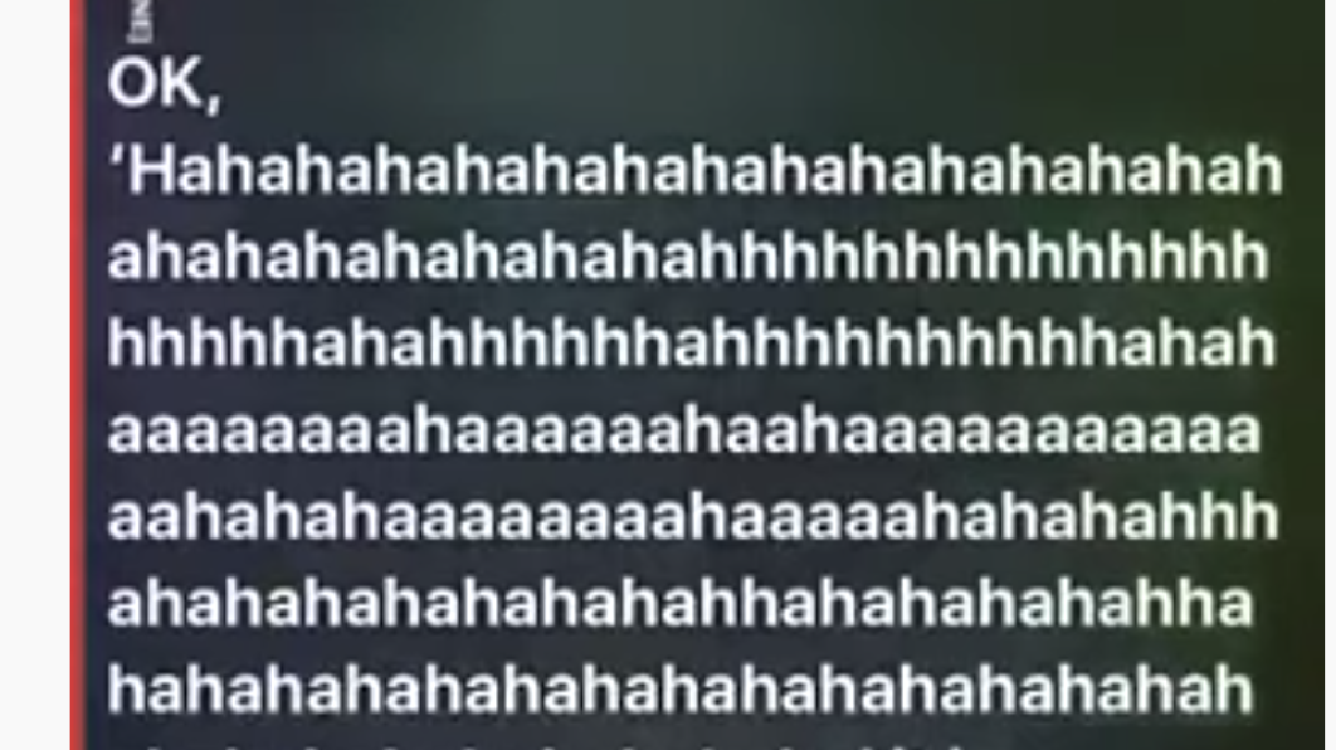 A man uses Siri's name feature and it results in it sounding like her sarcastically laughing.