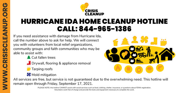 A Hurricane Ida home cleanup hotline has been established to help those needing assistance.