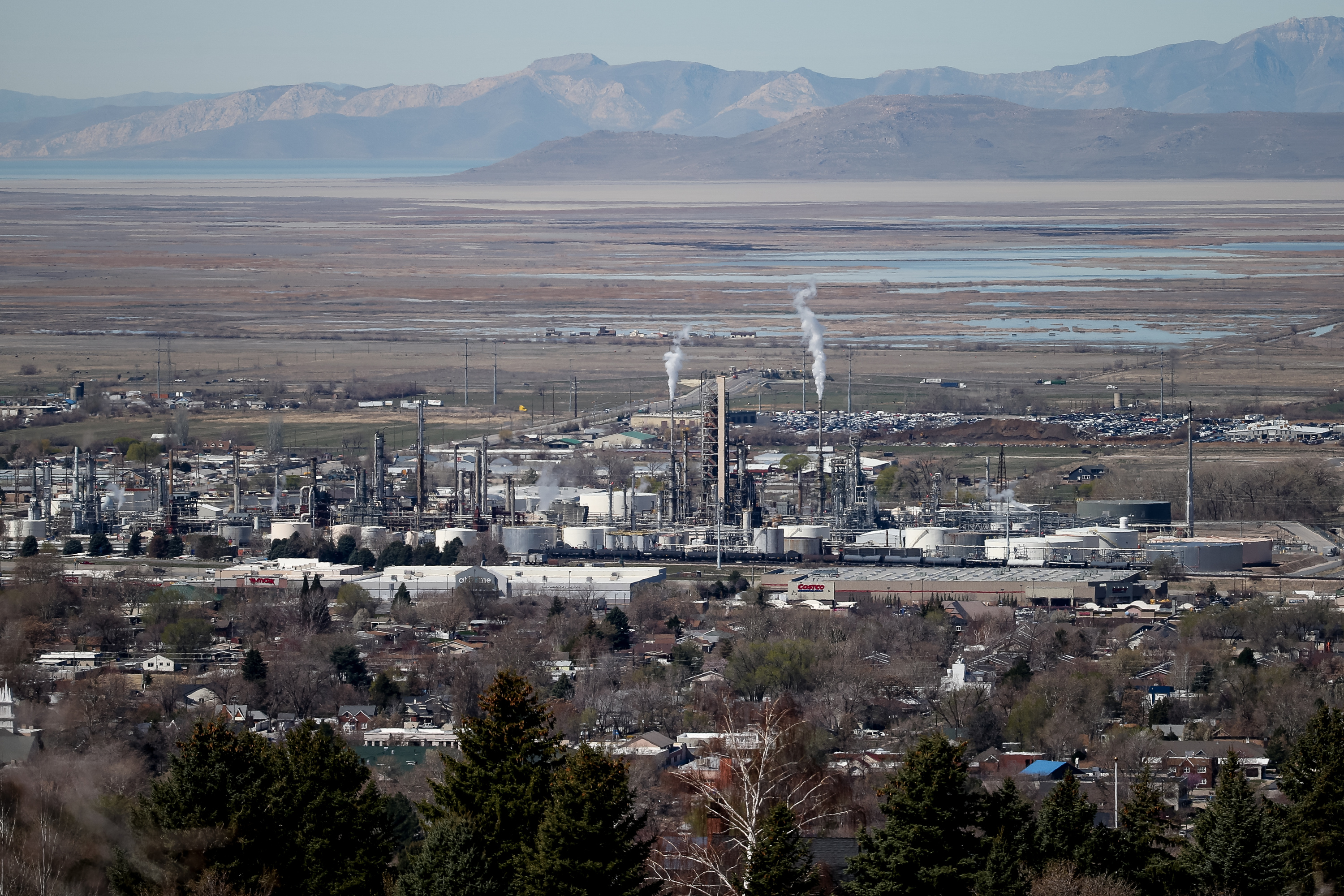 The HollyFrontier Woods Cross Refinery in Woods Cross is pictured from Bountiful on April 3, 2020. A virtual roundtable held Tuesday centered around ideas regarding carbon dioxide emission solutions.