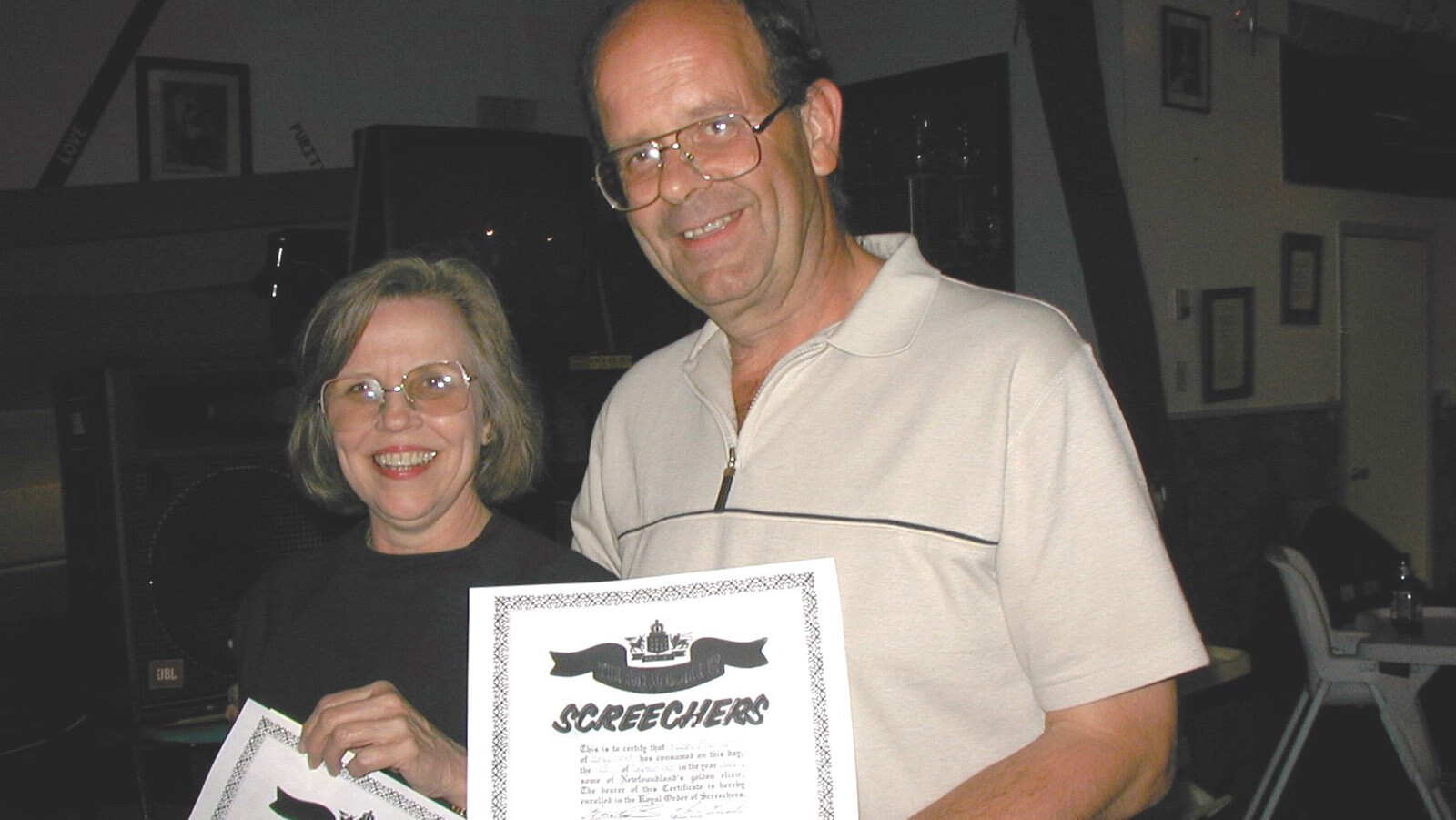 Nick Marson and the former Diane Kirschke participate in a Newfoundland tradition called the Screech-In ceremony in 2001.
