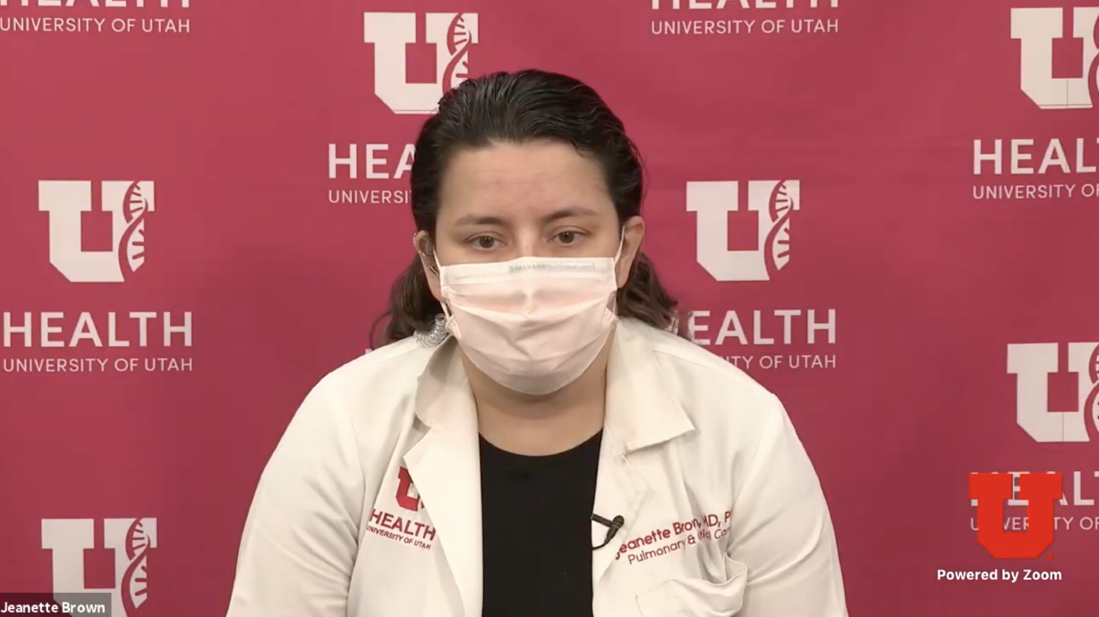 Dr. Jeanette Brown, assistant professor of medicine and medical director of the comprehensive long-hauler COVID-19 clinic, shares the longterm effects COVID-19 can have on patients during a virtual conference Thursday.