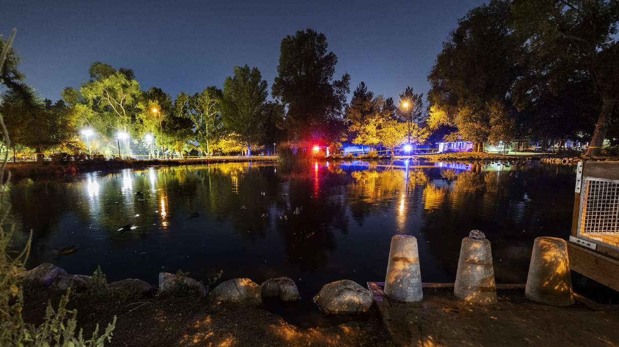 Fairmont Pond is surrounded by police tape and warning signs telling people not to fish or wade in the pond on Wednesday. Additional tests found no evidence of mercury in the pond as of Saturday.